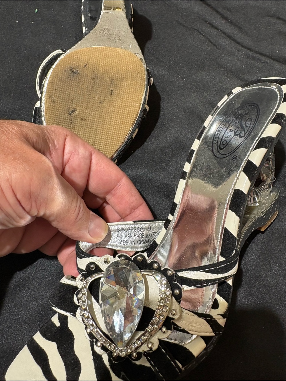 Summer Rio Zebra-Print Crystal Heart Mules - Black & White - Picture 7 of 8